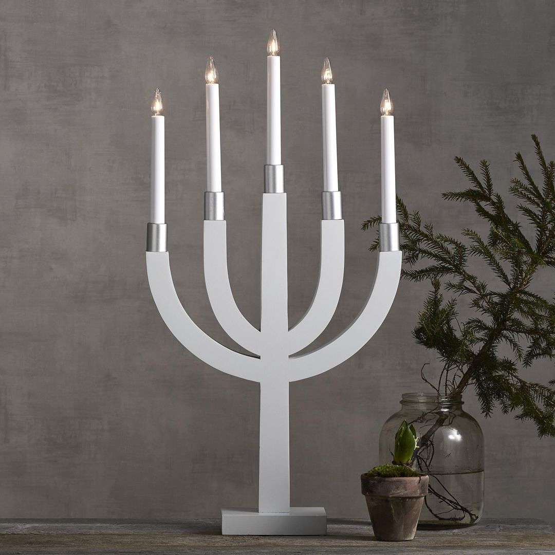 STAR TRADING Elljusstake 5 ljus 35x67cm trä vit | Kontorsmöbler och inredning - Lampor och belysning - Ljusstakar | Kontorsexperten