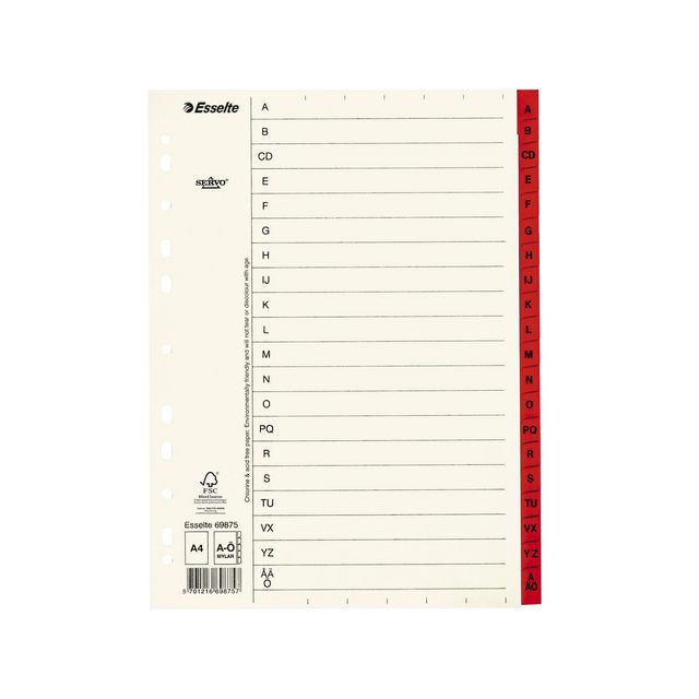 ESSELTE Pappregister Servo A4 A-Ö röd | Kontorsmaterial - Pärmar och register - Servoregister | Kontorsexperten