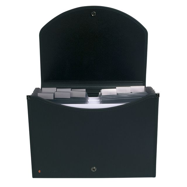 Exacompta Exacase Exactive® utdragbart arkiv med ergonomiskt handtag, A4, 400 ark, 13 fack, 330 x 260 mm, polypropylen, svart | Kontorsmaterial - Arkivering och kontorsförvaring - Arkivmappar | Kontorsexperten