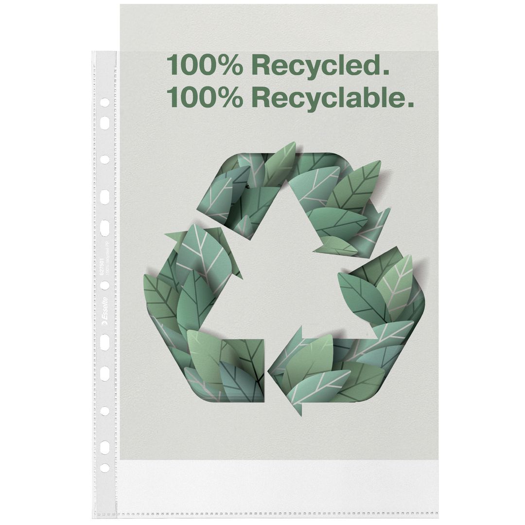 ESSELTE Plastficka recycled A4 präglad 0,10mm 50/fp | Kontorsmaterial - Mappar och plastfickor - Plastfickor - Öppen överkant | Kontorsexperten