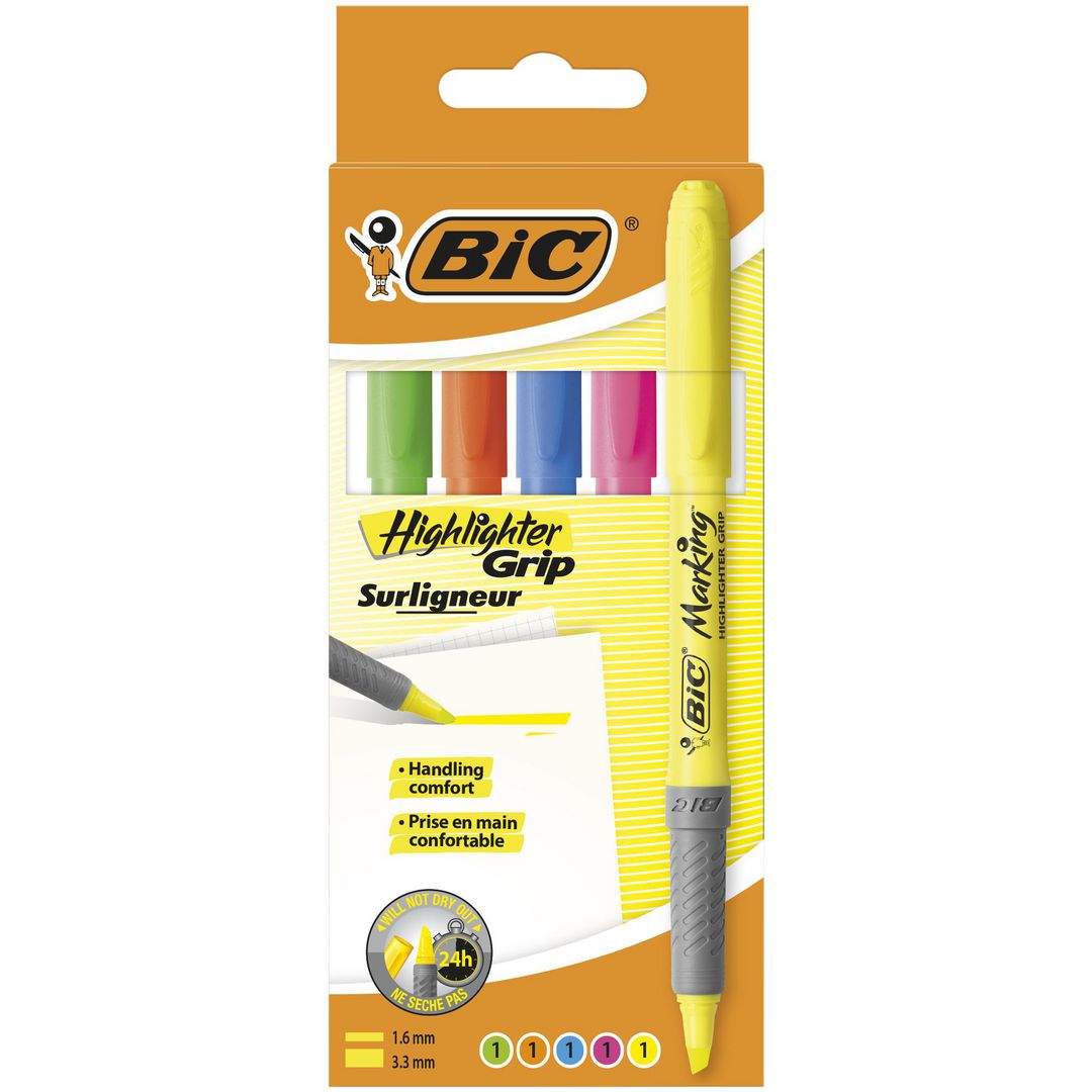BIC Överstrykningspenna Grip 5/fp | Kontorsmaterial - Pennor - Överstrykningspennor | Kontorsexperten