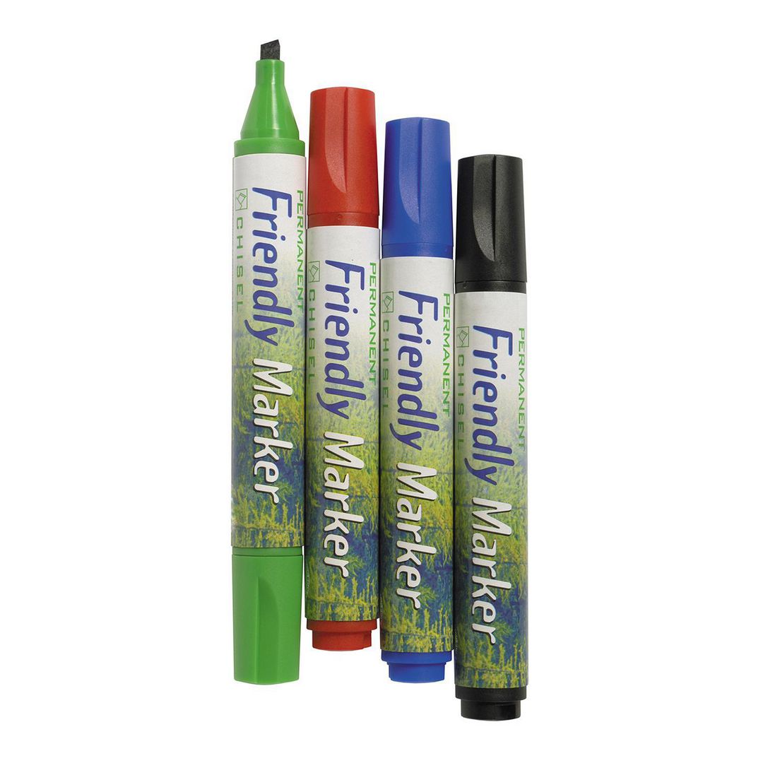 FRIENDLY Märkpenna permanent, snedskuren spets, 2-5 mm linjebredd, olika färger 4/fp | Kontorsmaterial - Pennor - Märkpennor - Skuren spets | Kontorsexperten
