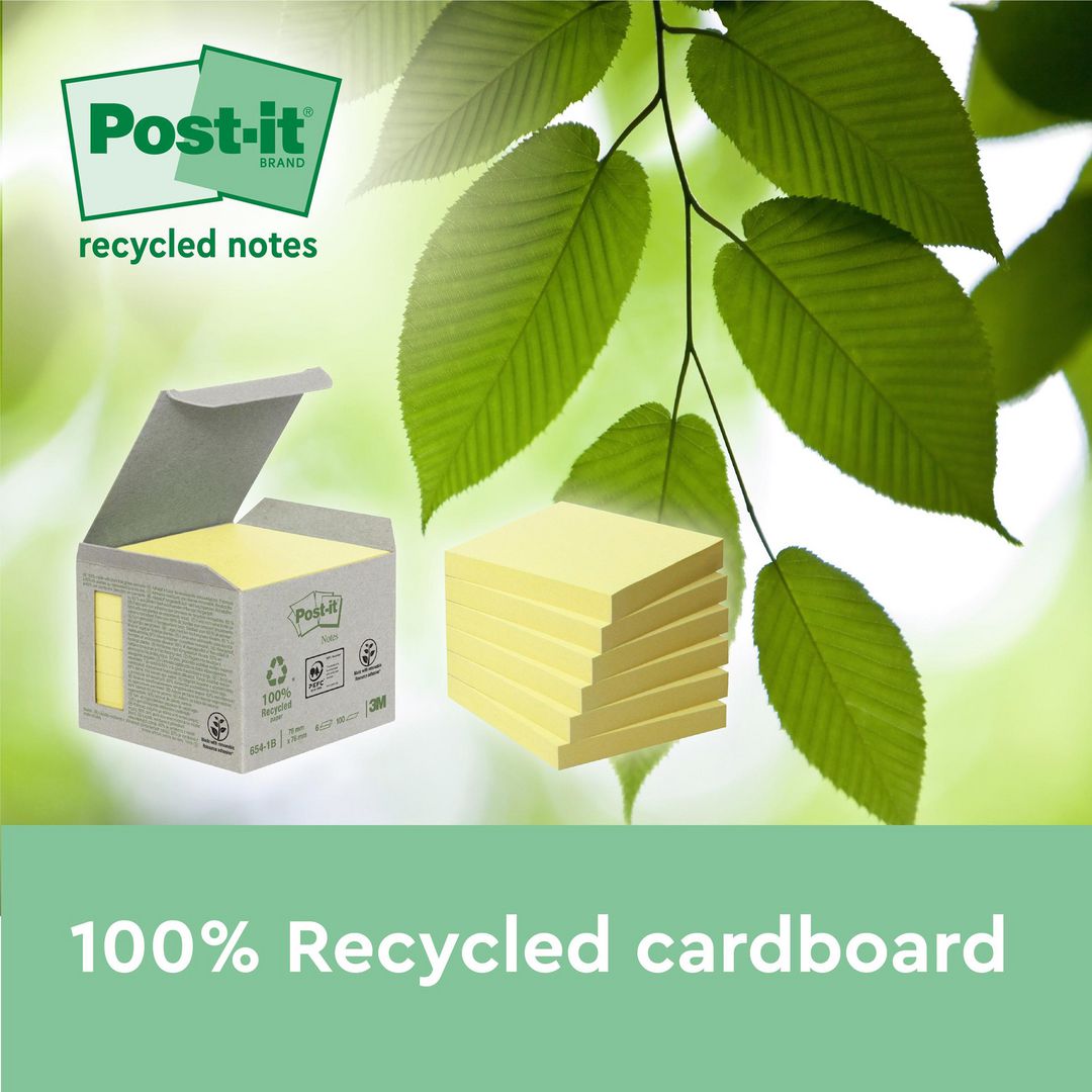 POST-IT Notes Super Sticky 76x76mm Recycled gul 4/fp | Kontorsmaterial - Notes och Post-It - Notes - Extra sticky | Kontorsexperten