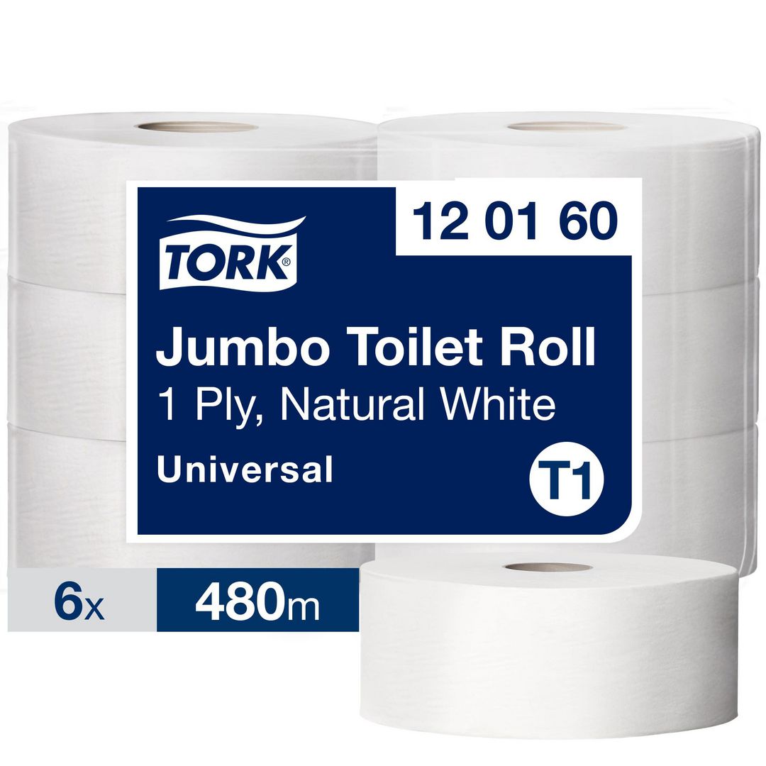TORK Toalettpapper Universal Jumbo T1 1-lagers natur | Städ och hygien - Toalettpapper och torkpapper - Toalettpapper - rulle | Kontorsexperten