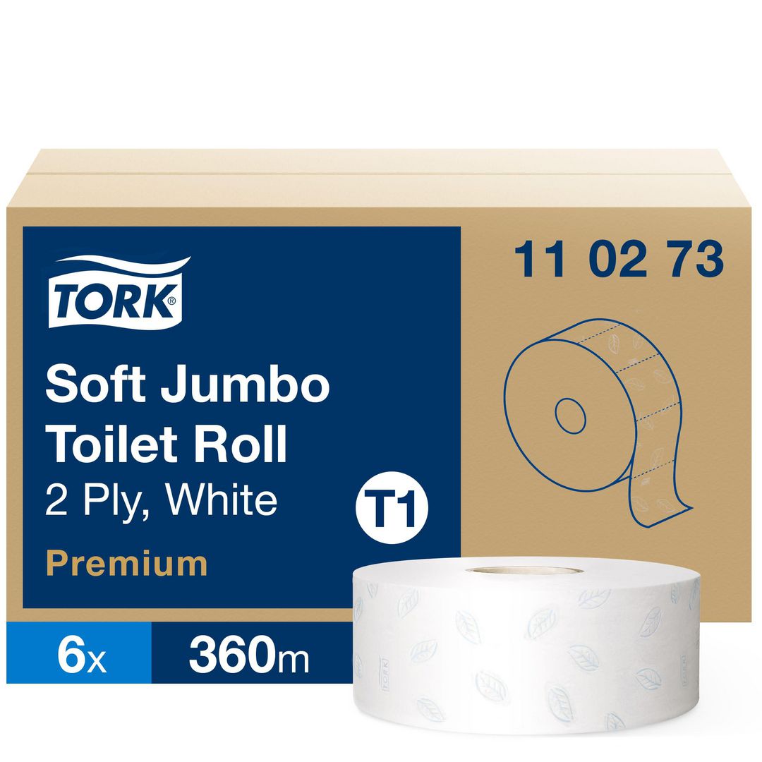 TORK Toalettpapper Jumbo Soft T1, 2-lag, 1 800 ark, präglad, vit | Städ och hygien - Toalettpapper och torkpapper - Toalettpapper - rulle | Kontorsexperten