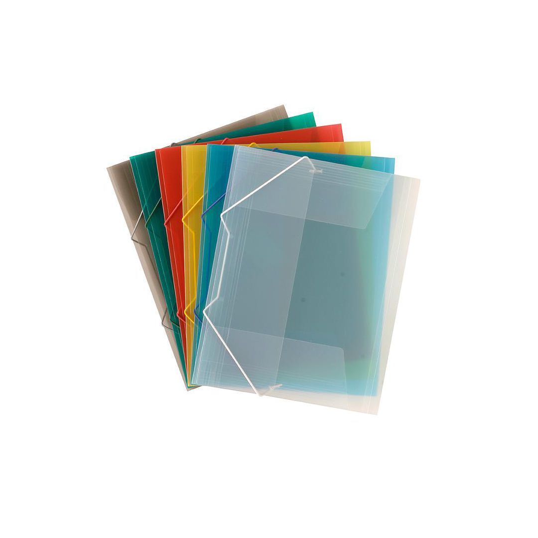 Gummibandsmapp 3-klaff A4, färgad polypropylen, transparent blå | Kontorsmaterial - Mappar och plastfickor - Gummibandsmappar 3-klaff - Plast | Kontorsexperten