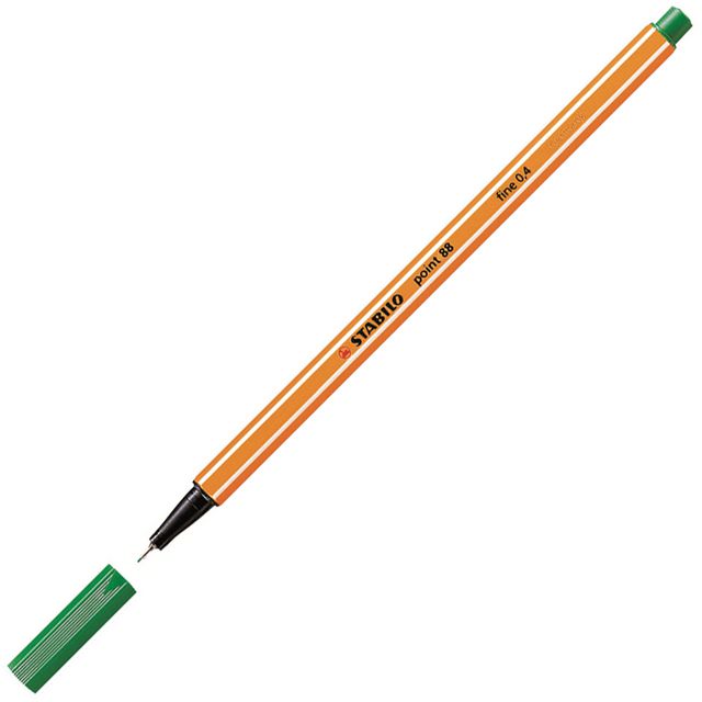 STABILO Fineliner Point 88®, tunn spets, orange pennkropp, grön bläck | Kontorsmaterial - Pennor - Finelinerpennor | Kontorsexperten