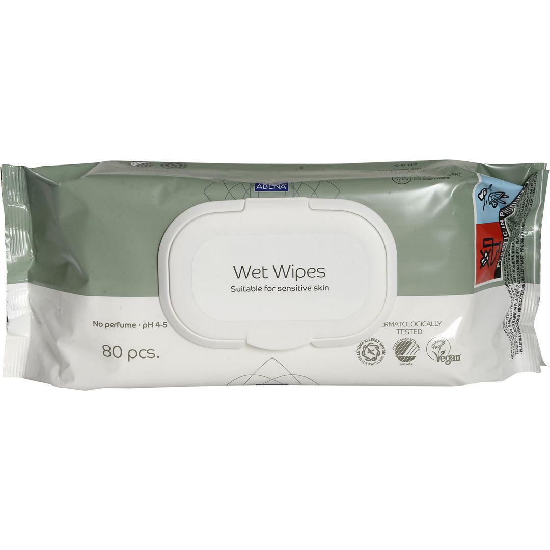 ABENA Våtservetter, plastlock, dermatologiskt testade, oparfymerade, 180 x 200 mm 80/fp | Städ och hygien - Tvål och hygien - Våtservetter | Kontorsexperten