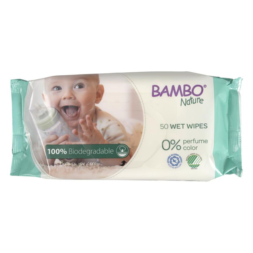 BAMBO Våtservett komposterbar 50/fp | Sjukvård och omsorg - Hygien - Tillbehör barnblöjor | Kontorsexperten