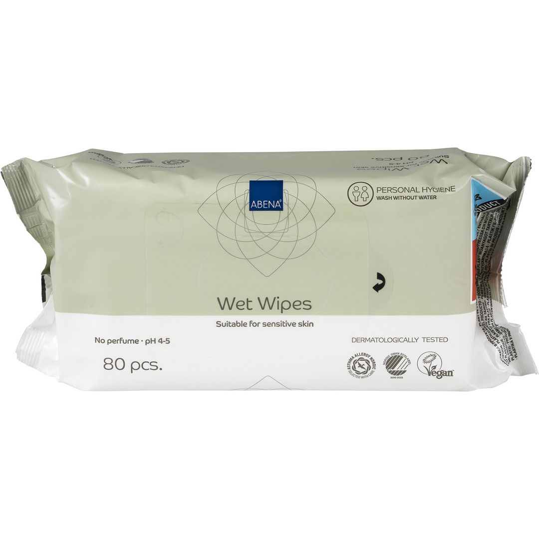 ABENA Våtservetter, klisterlock, dermatologiskt testade, oparfymerade, 180 x 200 mm 80/fp | Städ och hygien - Tvål och hygien - Våtservetter | Kontorsexperten