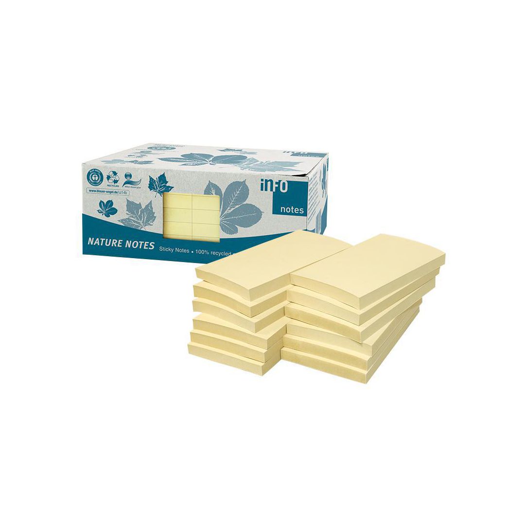 INFO Notes Nature Recycled 75x125mm gul 12/fp | Kontorsmaterial - Notes och Post-It - Notes - Gula | Kontorsexperten