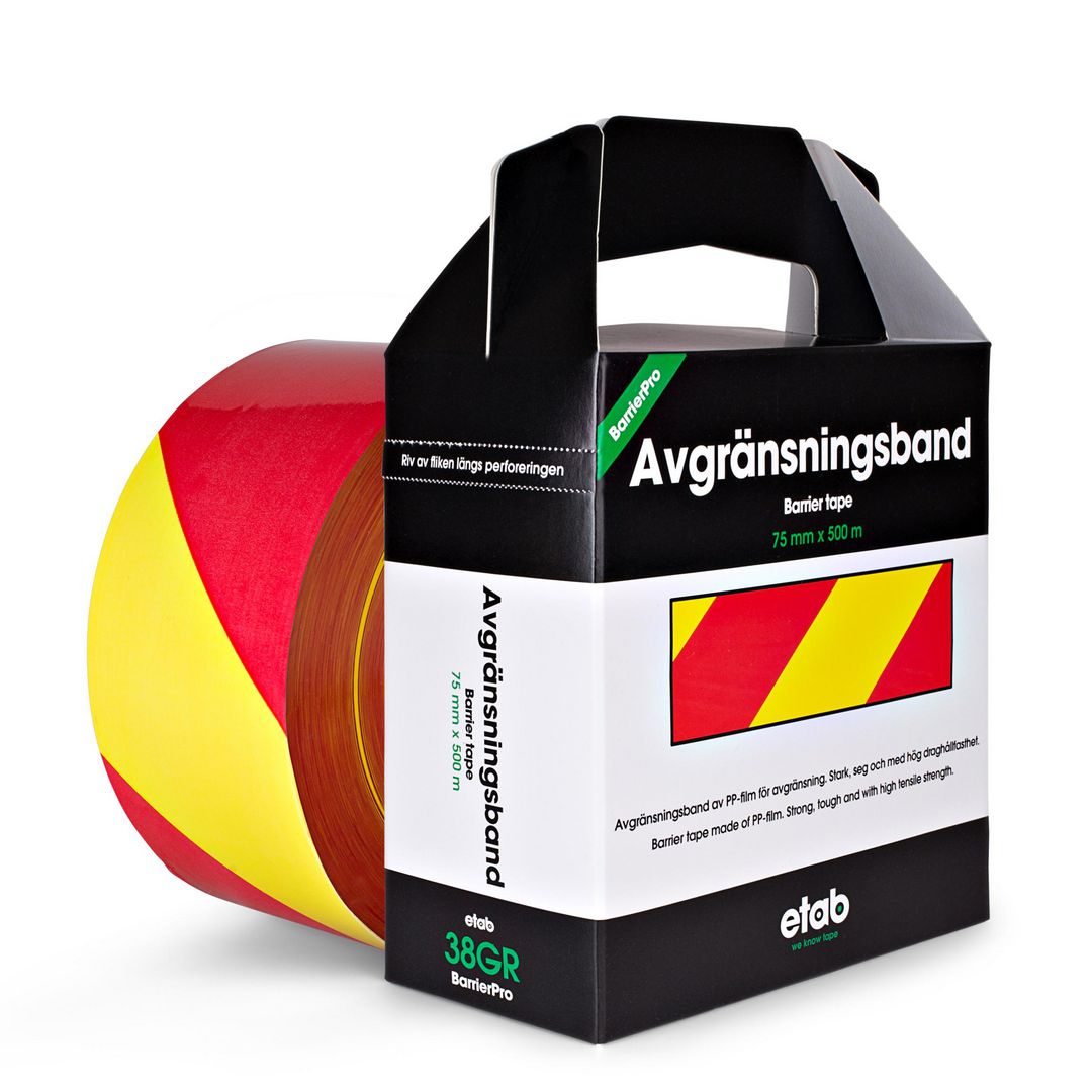 ETAB Avgränsningsband 38GR 75mmx500m gul/röd | Skyddsutrustning - Säkerhetsmärkning och skyltar - Tejper och symboler | Kontorsexperten