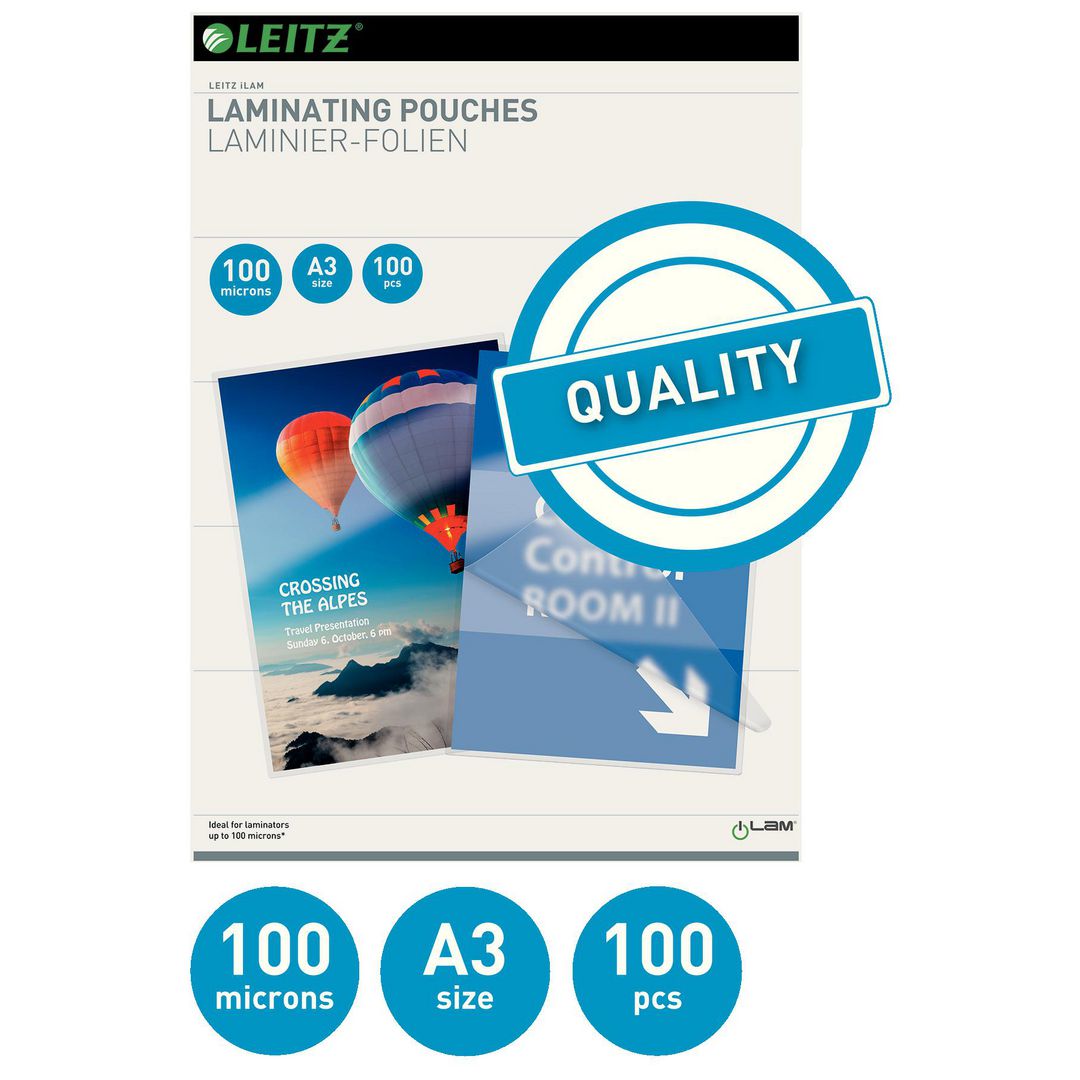 LEITZ Laminat A3 100mic klar 100/fp | Kontorsmaskiner - Laminering - Laminat - A3 | Kontorsexperten