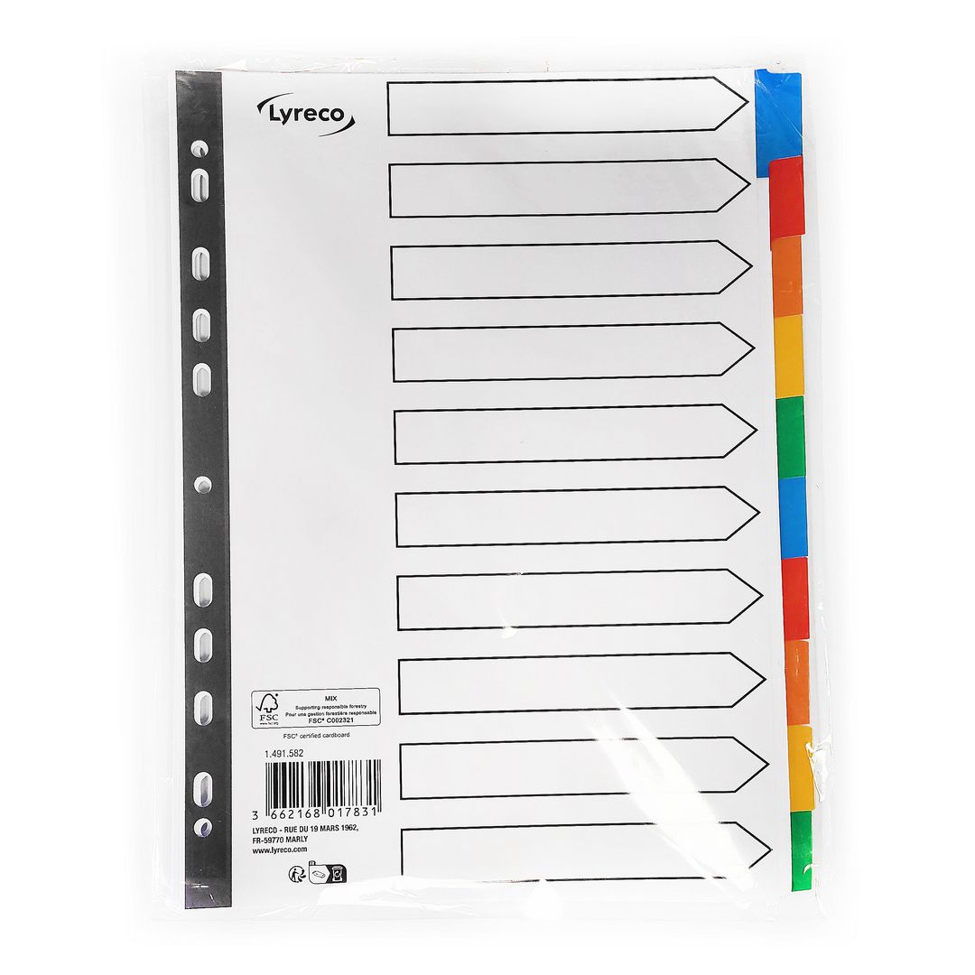 LYRECO Kartongregister A4 10-flik flerfärgad | Kontorsmaterial - Pärmar och register - Kartongregister | Kontorsexperten