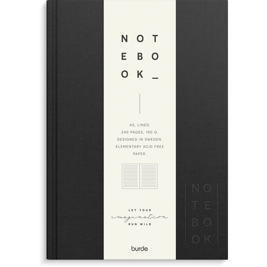 BURDE Anteckningsbok A5 textil linjerad svart | Kontorsmaterial - Block och anteckningsböcker - Anteckningsböcker | Kontorsexperten