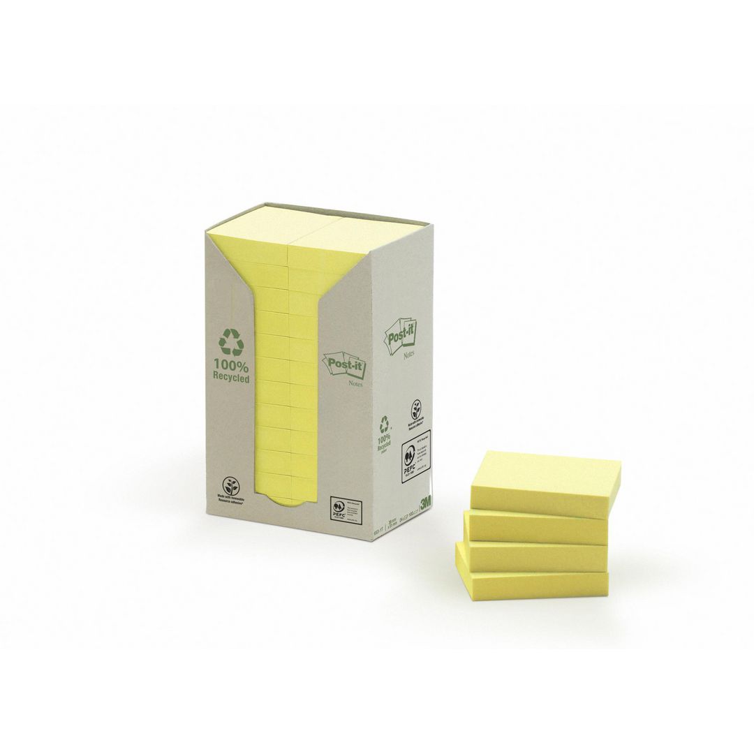 POST-IT Notes 100% recy 38x51 gul 24/fp | Kontorsmaterial - Notes och Post-It - Notes - Gula | Kontorsexperten