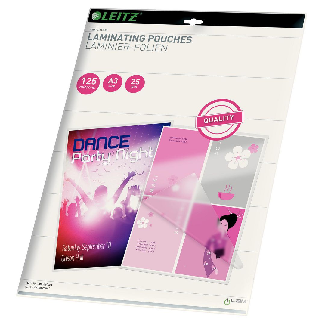 LEITZ Laminat A3 125mic klar 25/fp | Kontorsmaskiner - Laminering - Laminat - A3 | Kontorsexperten