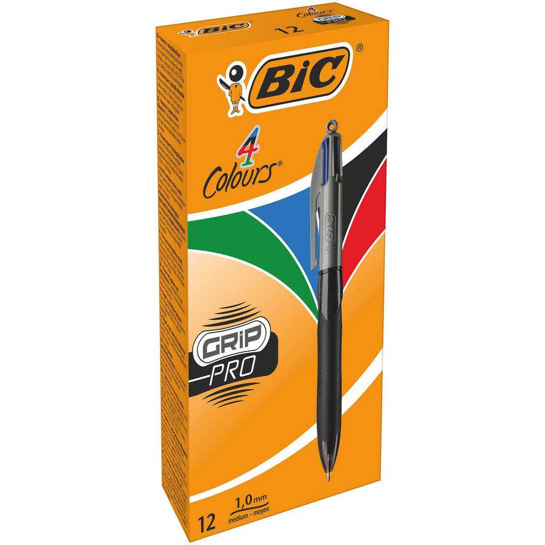 BIC Kulpenna 4 Colours Grip med gummigrepp 1,0mm blå, svart, röd och grön | Kontorsmaterial - Pennor - Kulpennor | Kontorsexperten