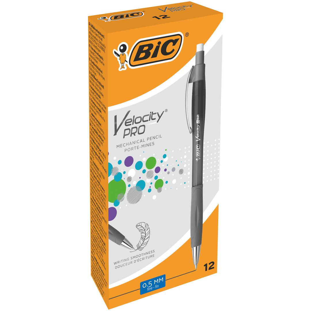 BIC Stiftpenna, Velocity 0,5 mm HB-stift, pennkropp med greppzon, genomskinlig grå | Kontorsmaterial - Pennor - Stiftpennor | Kontorsexperten