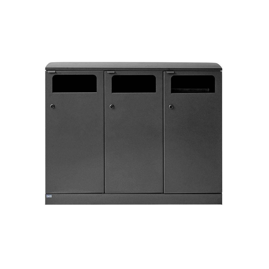 BICA Avfallshantering utomhus 3x100L svart antracit | Städ och hygien - Avfallshantering och källsortering - Sortering och återvinning | Kontorsexperten