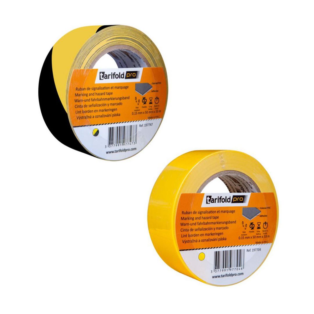 TARIFOLD Markeringstejp 50mmx33m gul/svart | Skyddsutrustning - Säkerhetsmärkning och skyltar - Tejper och symboler | Kontorsexperten