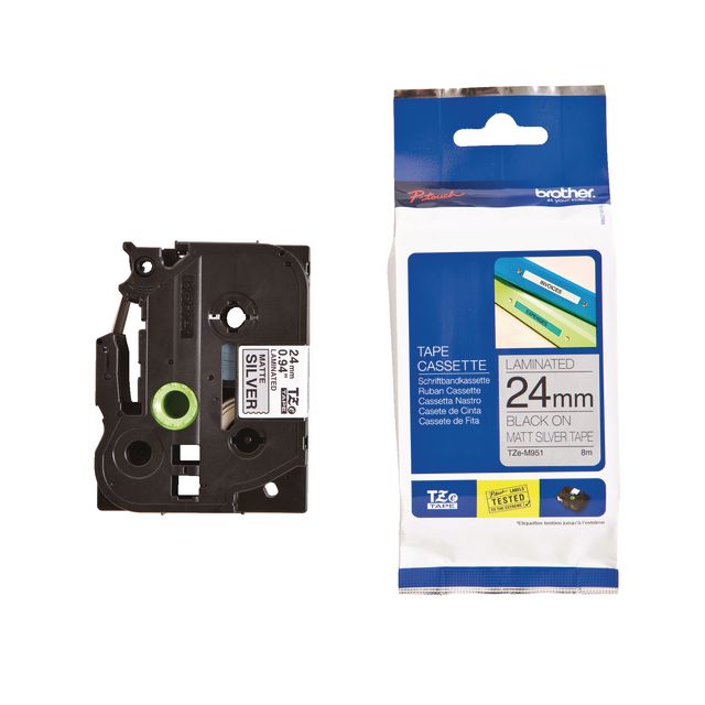BROTHER Tape TZEM951 24mm svart på silver | Kontorsmaskiner - Märkmaskiner och tape - Tape - Brother TZ | Kontorsexperten