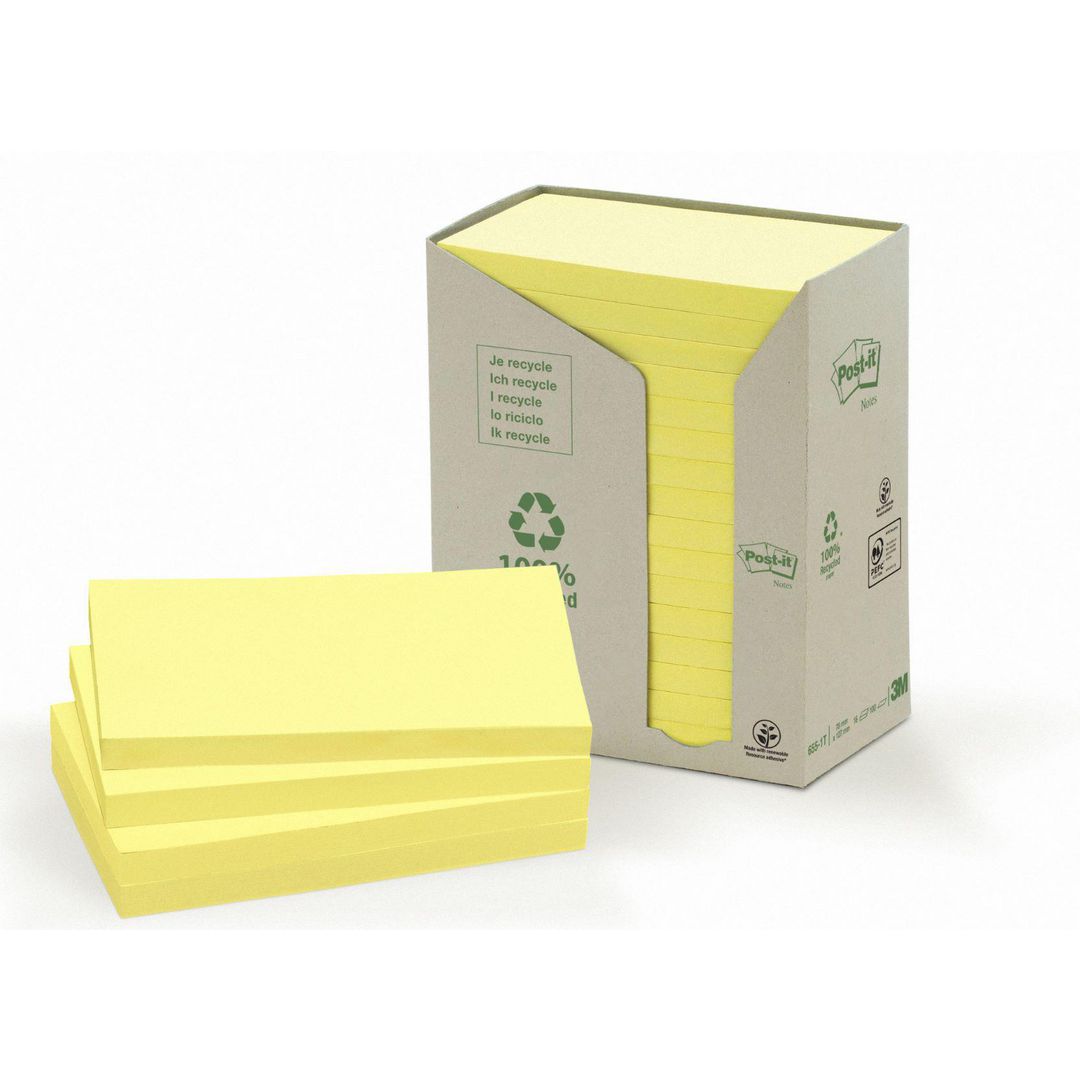 POST-IT Notes 100% recy 127x76 gul 16/fp | Kontorsmaterial - Notes och Post-It - Notes - Gula | Kontorsexperten
