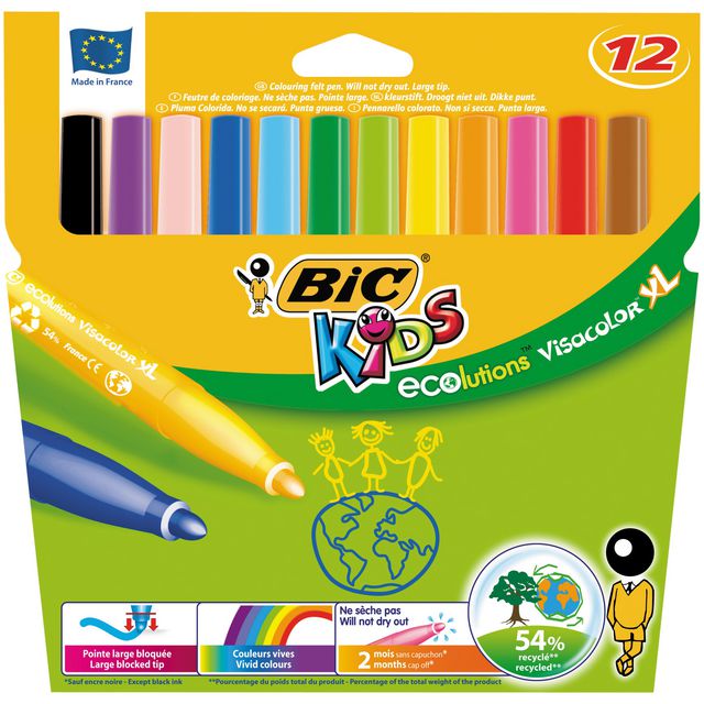 BIC Fiberpenna Ecolutions Visacolor XL 12/fp | Skola och förskola - Pennor och tillbehör - Fiberpennor - Standard | Kontorsexperten