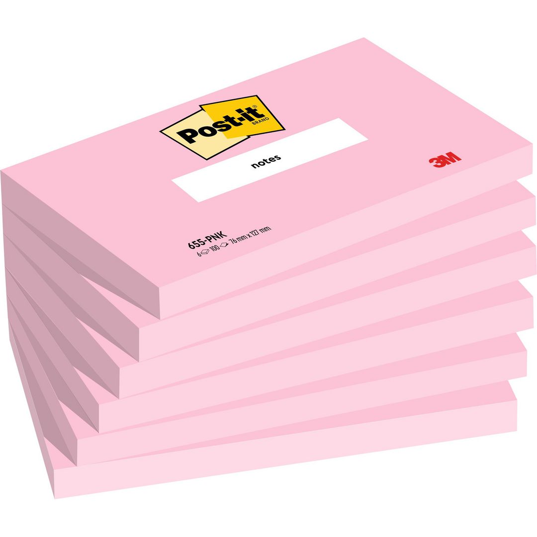 POST-IT Notes rosa 76x127mm 100 blad 6/fp | Kontorsmaterial - Notes och Post-It - Notes - Extra sticky | Kontorsexperten
