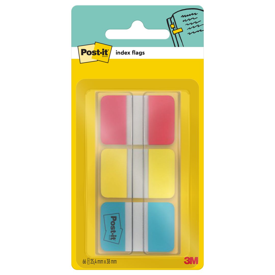 POST-IT Indexflikar Strong små, 25,4 x 38 mm, olika färger, 3 x 22-pack med hylshållare | Kontorsmaterial - Indexflikar och märkflikar - Indexflikar i plast | Kontorsexperten