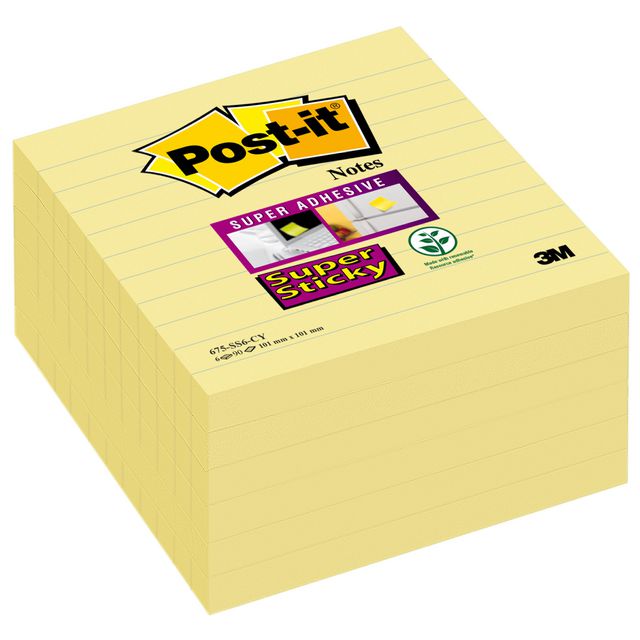 POST-IT Notes SS linjerade 101x101mm gul 6/fp | Kontorsmaterial - Notes och Post-It - Notes - Extra sticky | Kontorsexperten
