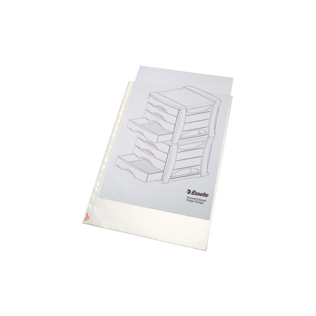 ESSELTE Plastficka, A3, stansad, 80 mikrometer, polypropylen, jämn, 11 hål, genomskinlig 50/fp | Kontorsmaterial - Mappar och plastfickor - Plastfickor - Öppen överkant | Kontorsexperten