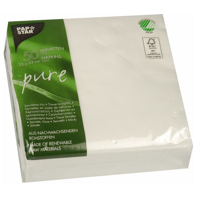 PAPSTAR Servett PURE 2-lags 33x33cm vit 50/fp | Kök och servering - Servetter och dukar - Servett - 2-lagers | Kontorsexperten