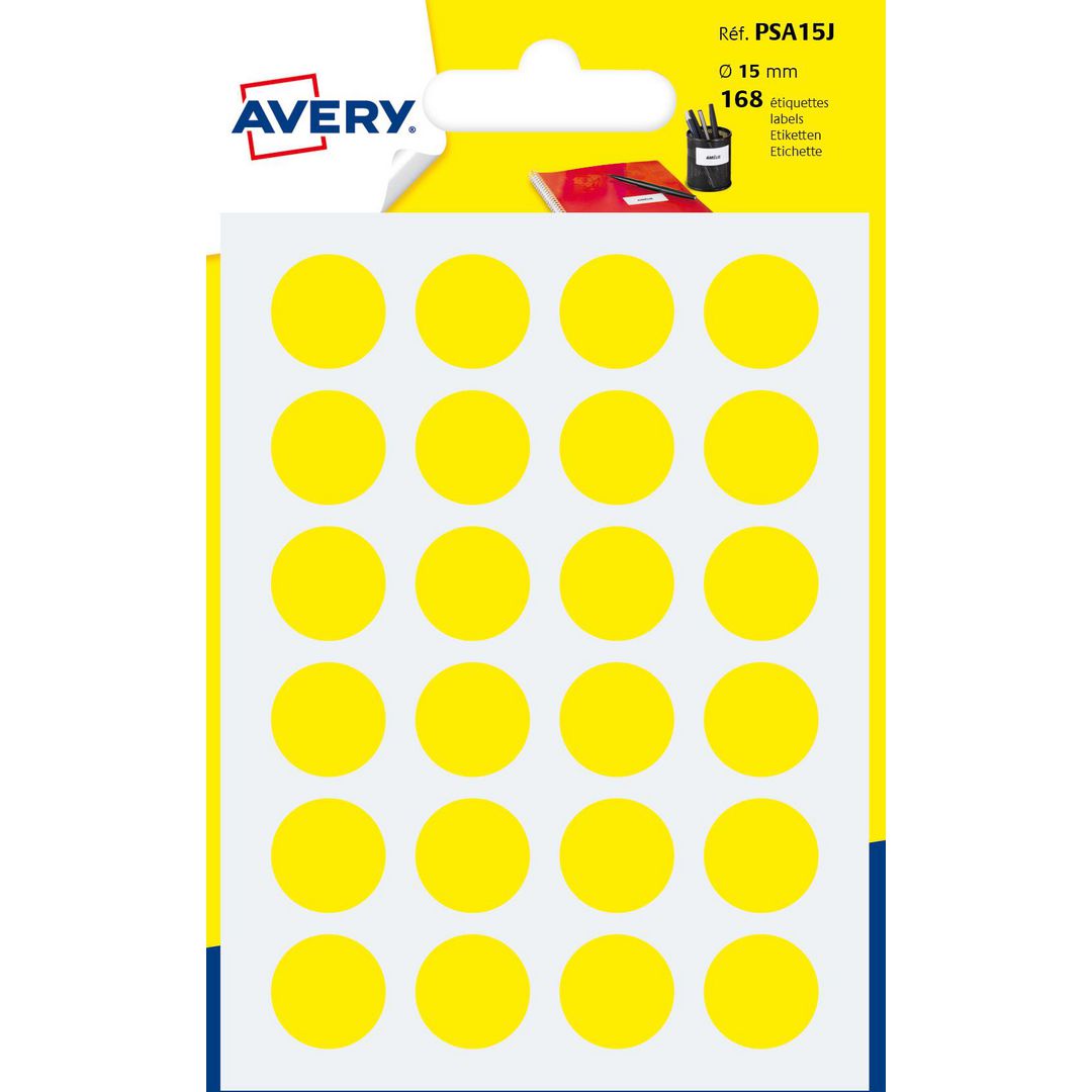 AVERY Etikett 15mm gul 168/fp | Emballage och lagerutrustning - Etiketter och godsmärkning - Märk- och färgsignalsetiketter | Kontorsexperten