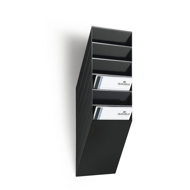 DURABLE Tidningsställ, FLEXIBOXX, monteras på vägg, 6 fack, A4, svart | Kontorsmaterial - Till skrivbordet - Blankettfack och Boxar | Kontorsexperten