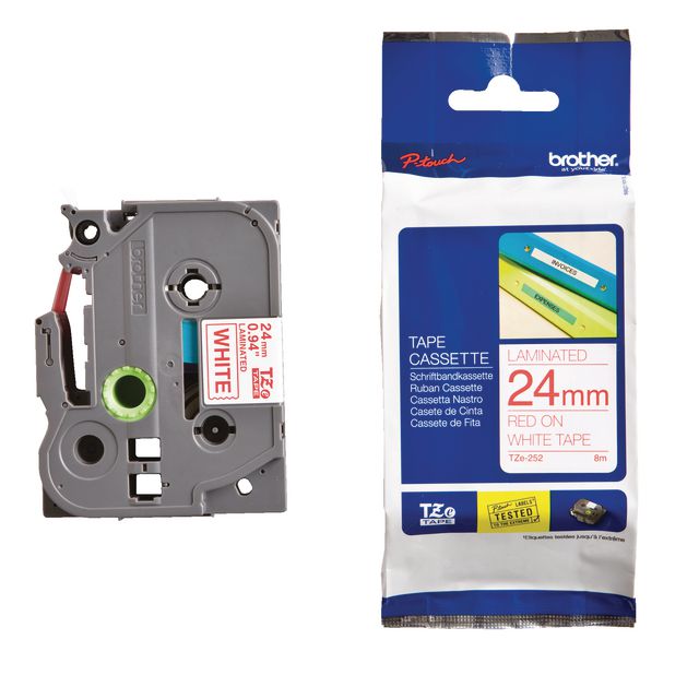 BROTHER Tape TZE252 24mm röd på vit | Kontorsmaskiner - Märkmaskiner och tape - Tape - Brother TZ | Kontorsexperten