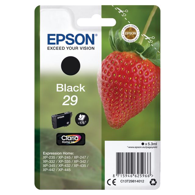 EPSON Bläckpatron 29, C13T29814012, Strawberry, Claria Home-bläck, svart, singelförpackning | Toner och bläck - Bläckpatroner - Bläckpatroner Epson | Kontorsexperten