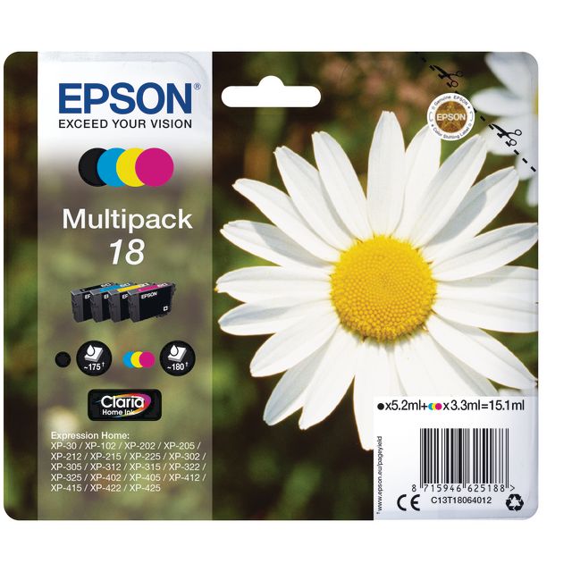 EPSON Bläckpatron C13T18064012 BK/C/M/Y | Toner och bläck - Bläckpatroner - Bläckpatroner Epson | Kontorsexperten