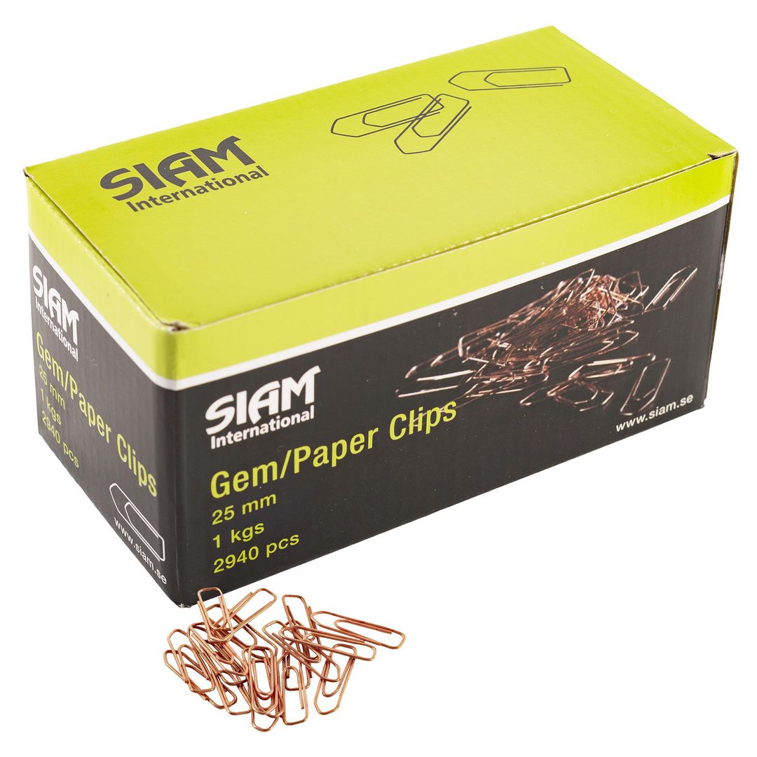 Gem SIAM, kopparbelagda, tåliga och hållbara, 25mm, koppar | Kontorsmaterial - Till skrivbordet - Gem | Kontorsexperten