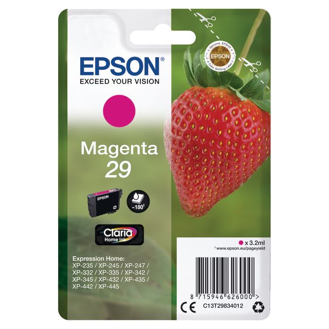 EPSON Bläckpatron, C13T29834012, Strawberry 29 Claria Home-bläck, magenta, singelförpackning | Toner och bläck - Bläckpatroner - Bläckpatroner Epson | Kontorsexperten