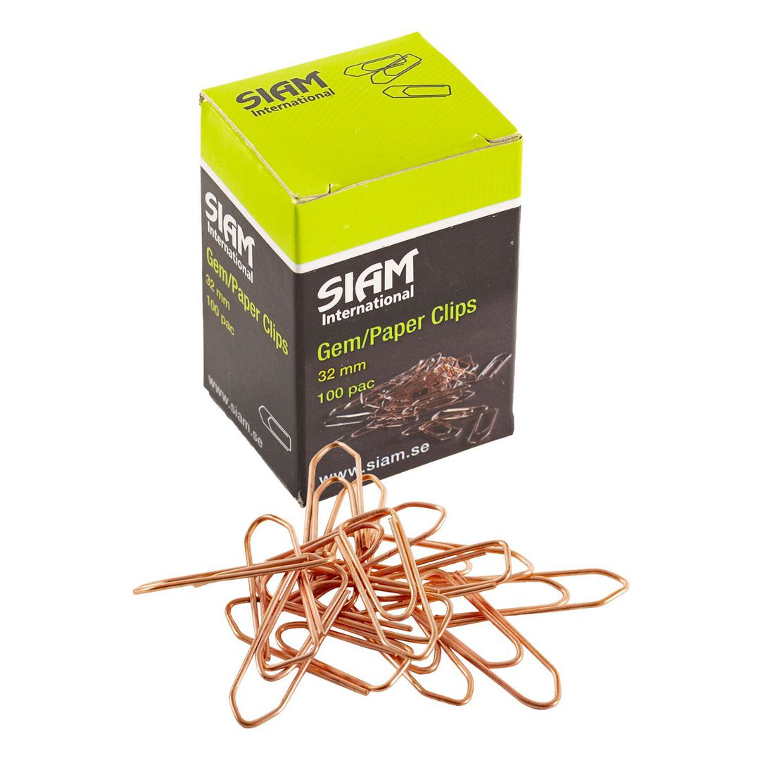 Gem SIAM, kopparbelagda, tåliga och hållbara, 32mm, koppar 100/fp | Kontorsmaterial - Till skrivbordet - Gem | Kontorsexperten