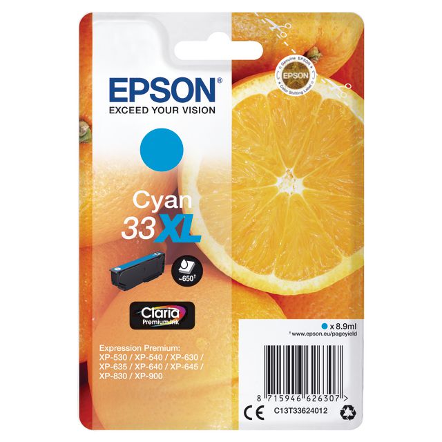 EPSON Bläckpatron 33XL, C13T33624012, Orange, Claria Premium-bläck, cyan, singelförpackning | Toner och bläck - Bläckpatroner - Bläckpatroner Epson | Kontorsexperten