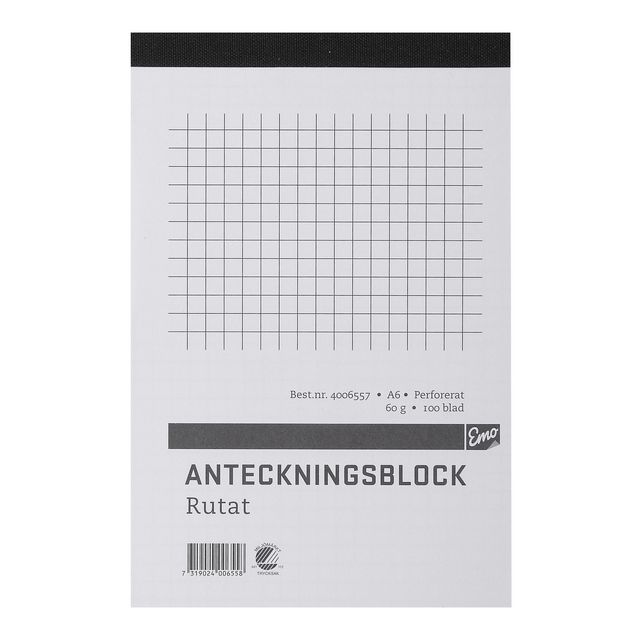 Anteckningsblock med rutat papper, A6, 100 ark | Kontorsmaterial - Block och anteckningsböcker - Anteckningsblock | Kontorsexperten