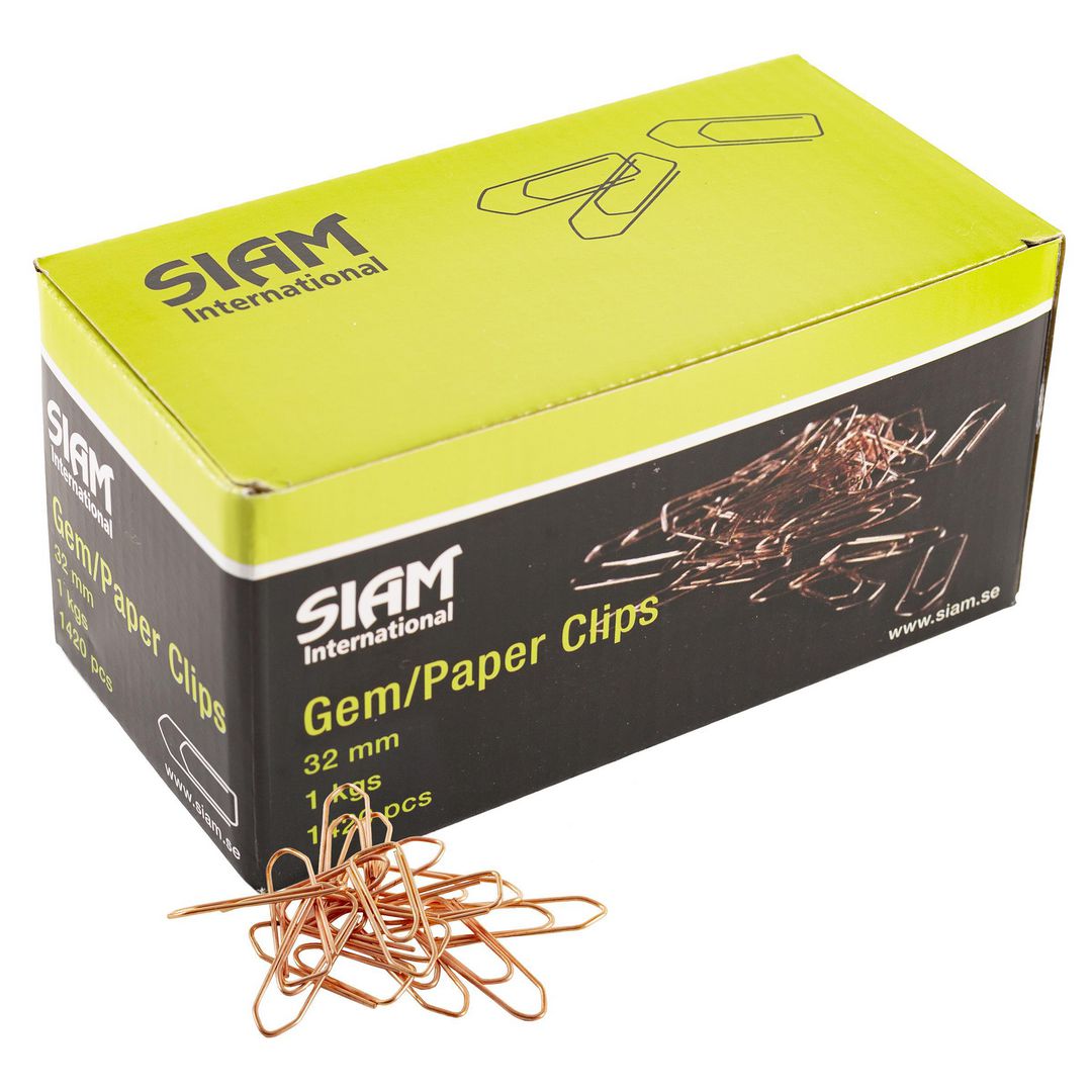 Gem SIAM, kopparbelagda, tåliga och hållbara, 32mm, koppar | Kontorsmaterial - Till skrivbordet - Gem | Kontorsexperten