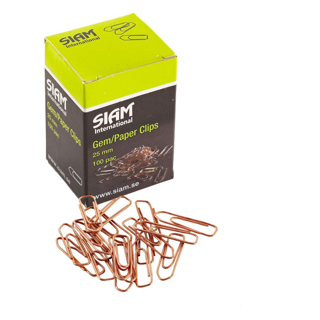 Gem SIAM, kopparbelagda, tåliga och hållbara, 25mm, koppar 100/fp | Kontorsmaterial - Till skrivbordet - Gem | Kontorsexperten