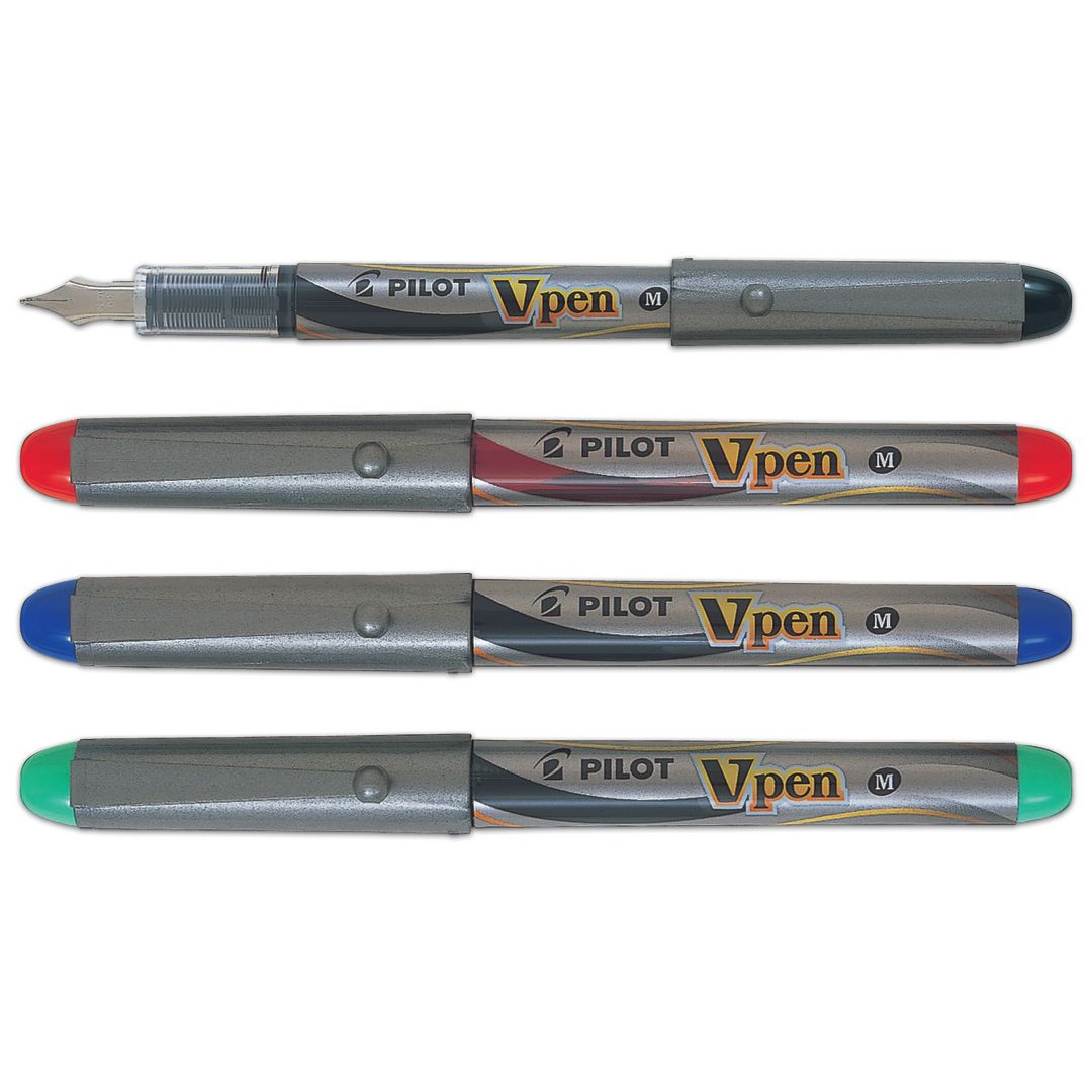 PILOT Reservoarpenna, V-Pen, reservoarpenna, mediumspets, 0,4 mm spets, grå pennkropp, rött bläck | Kontorsmaterial - Pennor - Reservoarpennor | Kontorsexperten
