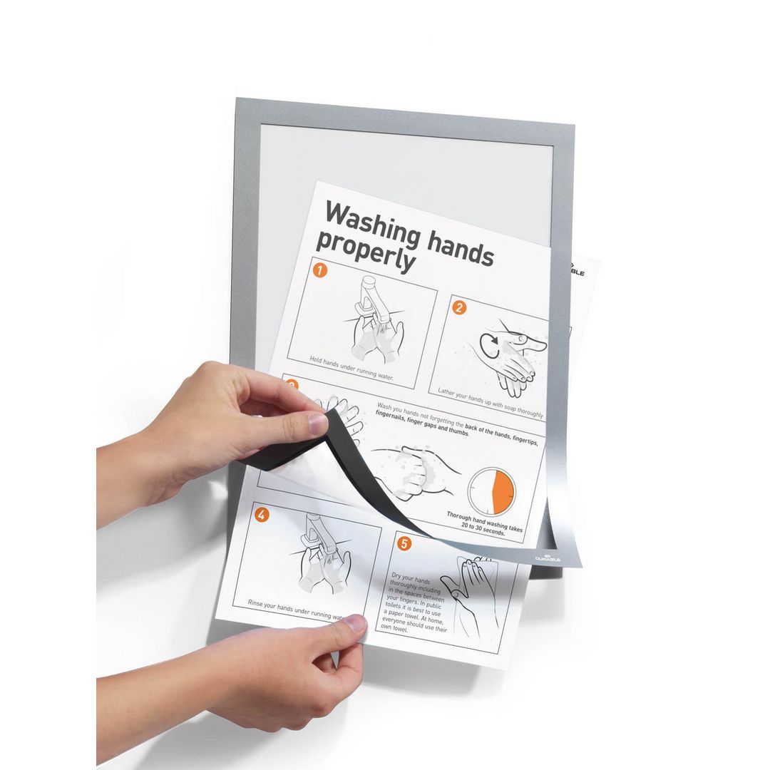 DURABLE Magnetram självh.DURAFRAME A4 silver 2/fp | Kontorsmöbler och inredning - Tavlor ställ och ramar - Magnet ramar | Kontorsexperten