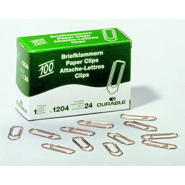 Durable Pappersklämmor, 26 mm, kopparbeläggning 100/fp | Kontorsmaterial - Till skrivbordet - Gem | Kontorsexperten