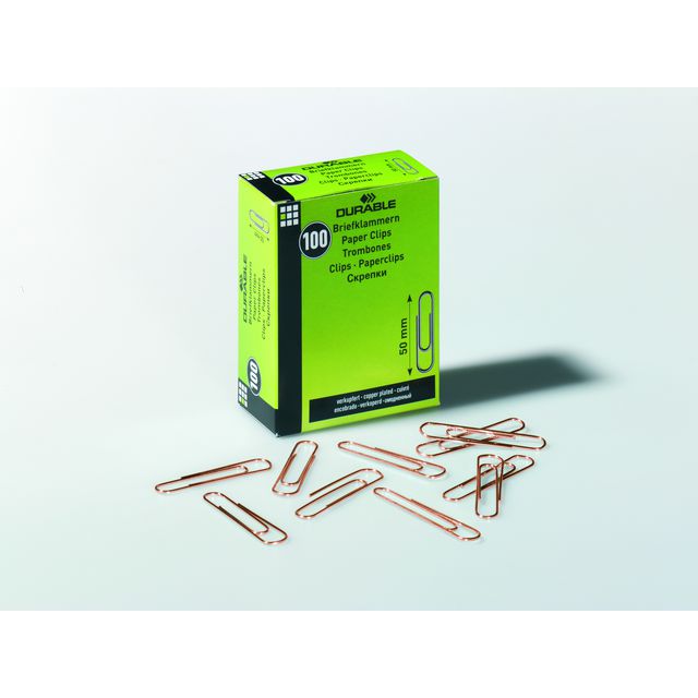 Durable Pappersklämmor, 50 mm, kopparbeläggning 100/fp | Kontorsmaterial - Till skrivbordet - Gem | Kontorsexperten