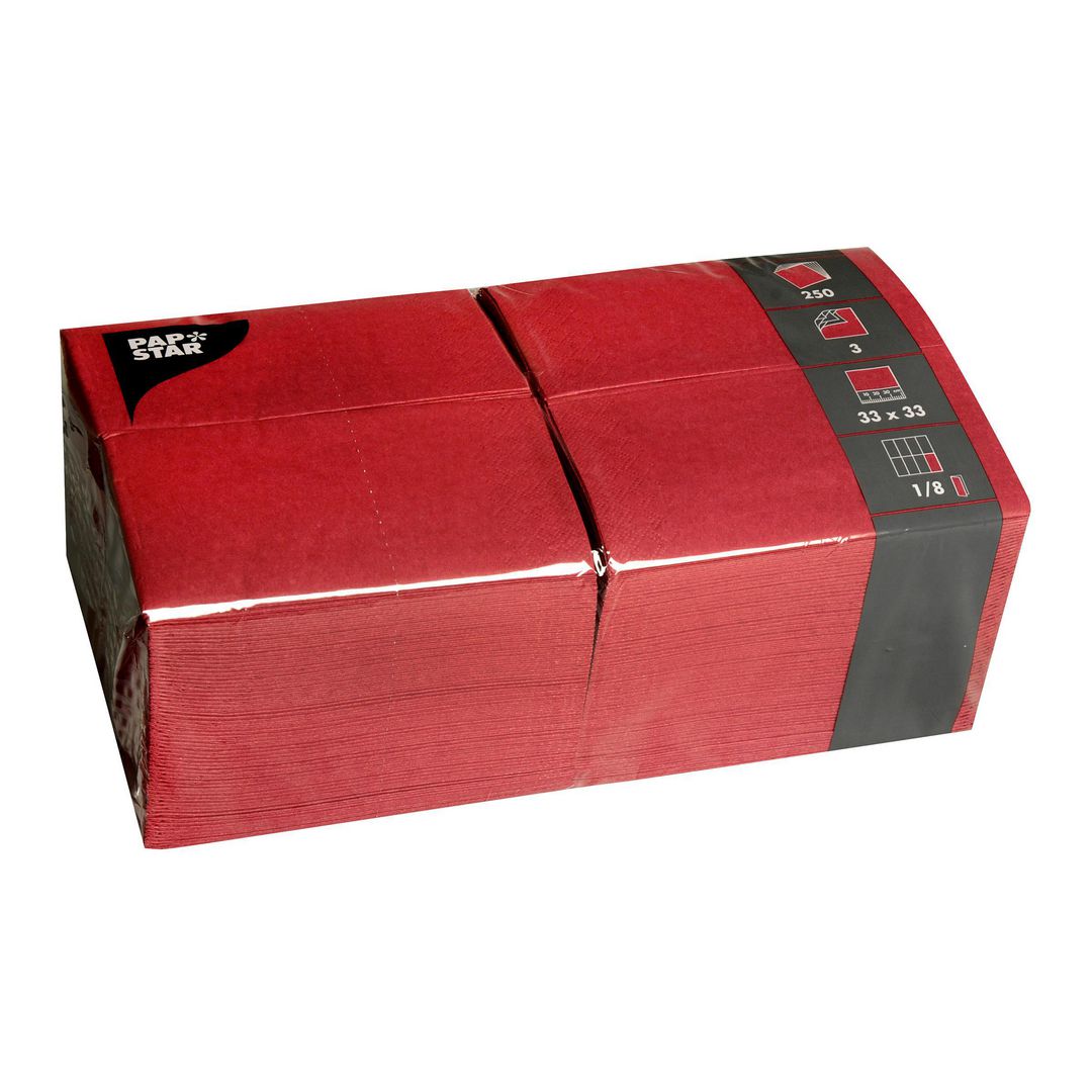PAPSTAR Servett 3-lagers, ¼-vikt, 33 cm, bordeaux 250/fp | Kök och servering - Servetter och dukar - Servett - 3-lagers | Kontorsexperten